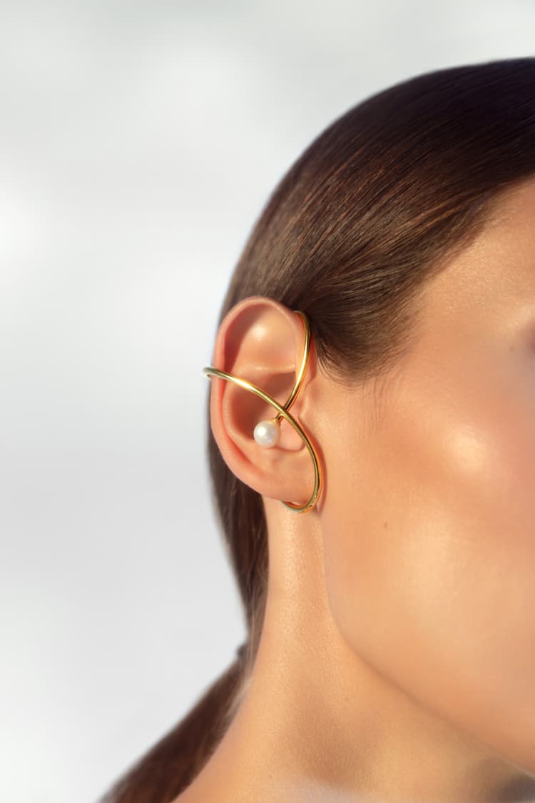 Ear cuff perle en or