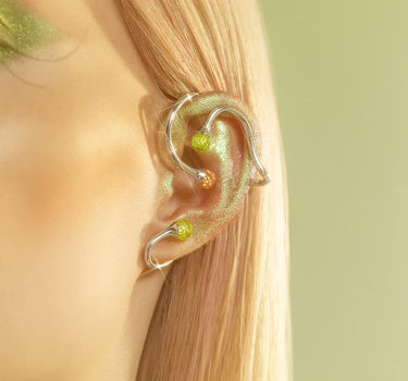 Silver Ear Climber with Topaz and Opal Crystals