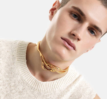 organic-shaped necklace in gold