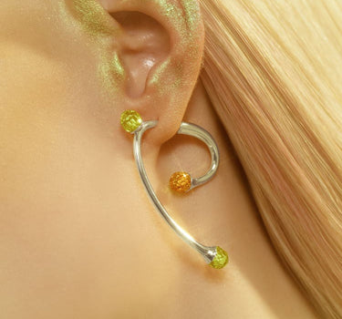 Silver Asymmetric Earrings with Topaz and Opal Crystals