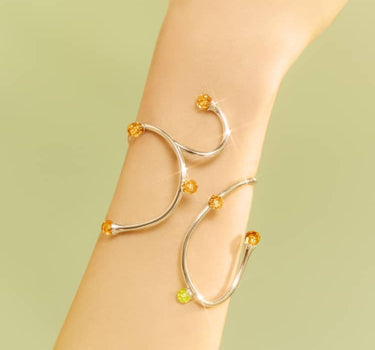 Silver Bold Bangle Bracelet with Topaz and Opal Crystals