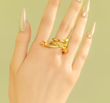 Gold Asymmetric Ring with Opal and Topaz Crystals