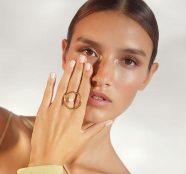 Gold Pearl Circular Ring