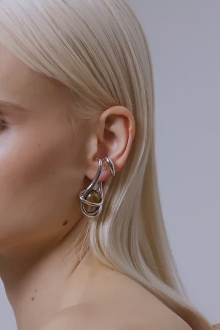 Ear Cuff avec Œil-de-Tigre, Argenté