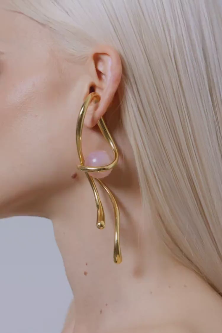Ear Cuff Pendant avec Quartz Rose, Doré