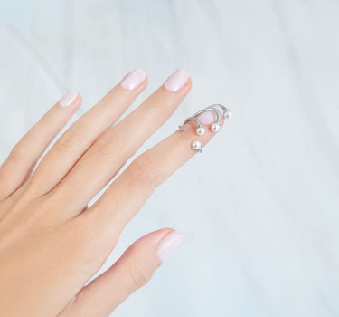 pearl wedding nail ring in silver