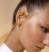 Gold draping ear cuff with pendant