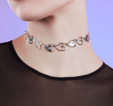 heart choker necklace in silver