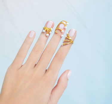 conjunto de anillos de uñas de boda de perlas